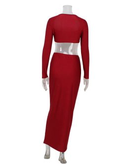 long sleeved strapless short top, high waist hip hugging long skirt, sexy and spicy Special Occasion two-piece set