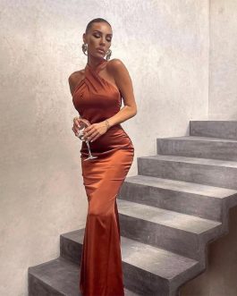 Elegant Mesh Solid color slim fit sleeveless backless party wear dress for women