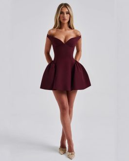 Fashionable low cut V-neck sexy backless Elegant Short Formal dress