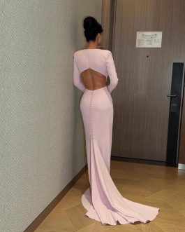 Sexy Backless Elegant Long pink formal Special Occasion Dress for Women