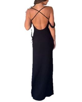 Elegant French Strapless Backless Long Formal Evening Dress
