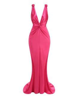 Sexy V-neck sleeveless backless slim fit elegant long evening pink prom dress for special occasions