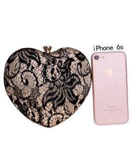 New Lace Ladies Fashion Banquet Dress Clutch Heart Shaped Evening Bag