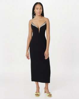 Women Sexy Strapless Backless Diamonds Black Maxi Long Elegant Evening Party Dress