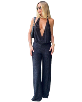 Hanging neck strap backless deep V women’s jumpsuit