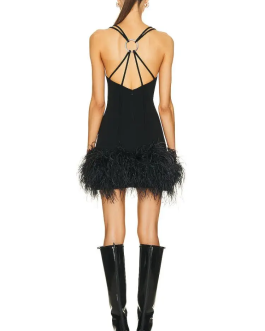 Noir Feather Seduction Sexy Hollow Out Strap Bodycon Bandage Mini Dress
