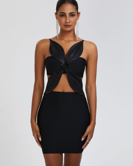 Midnight bow Flower bandage dress for party & nightclub