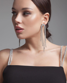 Sexy Solid Black Color Prom Bandage Evening Dress with Metal rhinestone Suspenders & Open Back Square Neck