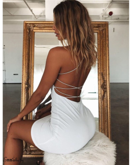 Summer Elegant Backless Sleeveless Bandage Party evening Mini Dress