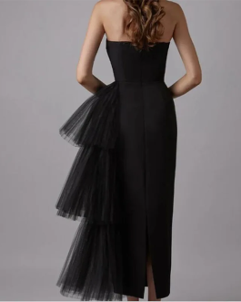 Noir Sculpt high waisted Bandage strapless mesh dress