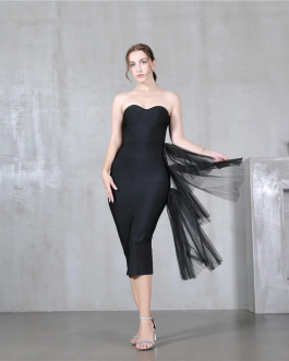 Noir Sculpt high waisted Bandage strapless mesh dress