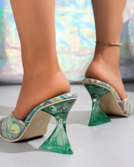 Prism Contrast Peep Toe Mid Heels Sandals