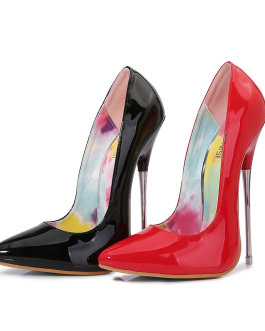 Scarlet Edge Lacquer leather pointed metal high heel stiletto pumps for women