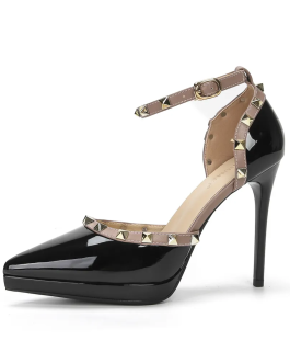 Luxe Rivet Decor Patent Ankle Strap Stiletto Pumps