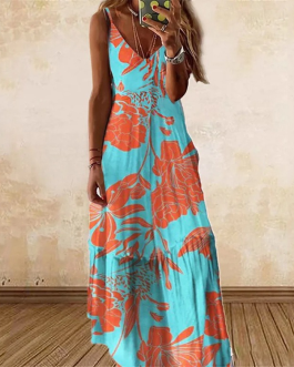 3D Leopard fashion Print Sequin A-Line Sling Loose Strap Maxi Dress