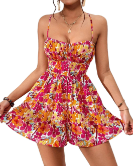 Floral Holiday spring and summer Backless Slim Fit Mini Dress
